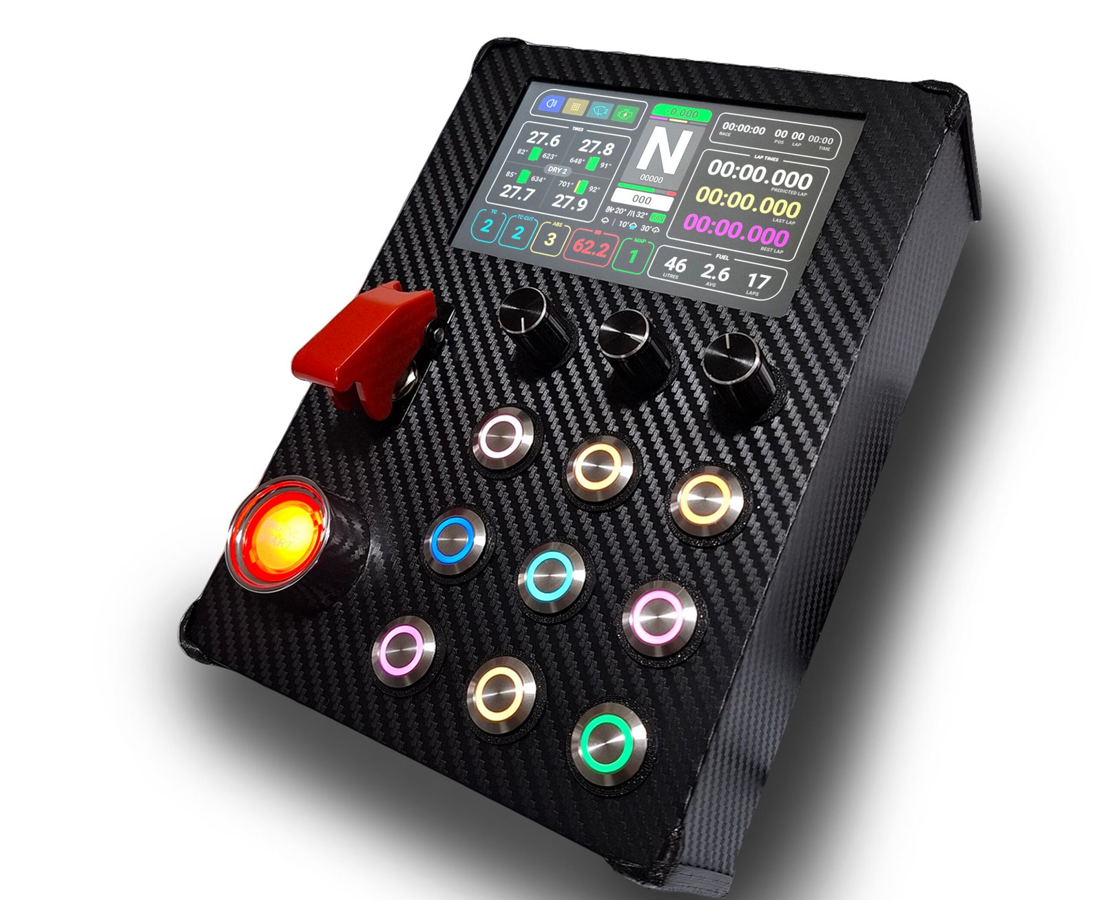 SimRacing Button Box con Display Dashboard 5″ Pulsanti RGB Luminosi Leva ed Engine Start
